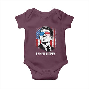 Ronald Reagan 4th of July America Flag Baby Onesie I Smell Hippies TS14 Maroon Print Your Wear