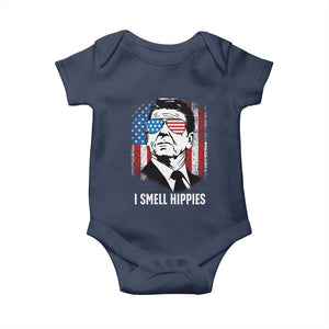 Ronald Reagan 4th of July America Flag Baby Onesie I Smell Hippies TS14 Navy Print Your Wear