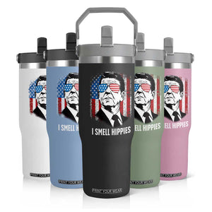 Ronald Reagan 4th of July America Flag Flip Straw Tumbler I Smell Hippies TS14 Print Your Wear