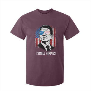 Ronald Reagan 4th of July America Flag T Shirt For Kid I Smell Hippies TS14 Maroon Print Your Wear