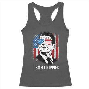 Ronald Reagan 4th of July America Flag Racerback Tank Top I Smell Hippies TS14 Dark Heather Print Your Wear