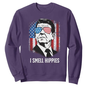 Ronald Reagan 4th of July America Flag Sweatshirt I Smell Hippies TS14 Purple Print Your Wear