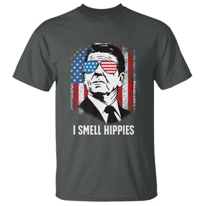 Ronald Reagan 4th of July America Flag T Shirt I Smell Hippies TS14 Dark Heather Print Your Wear