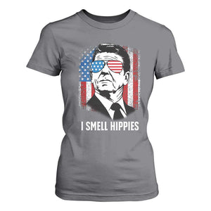 Ronald Reagan 4th of July America Flag T Shirt For Women I Smell Hippies TS14 Charcoal Print Your Wear