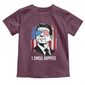 Ronald Reagan 4th of July America Flag Toddler T Shirt I Smell Hippies TS14 Maroon Print Your Wear