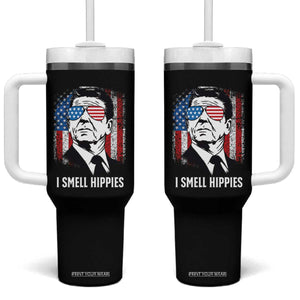 Ronald Reagan 4th of July America Flag Tumbler With Handle I Smell Hippies TS14 One Size: 40 oz Black Print Your Wear