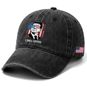 Ronald Reagan 4th of July America Flag Washed Cotton Baseball Cap I Smell Hippies TS14 Print Your Wear