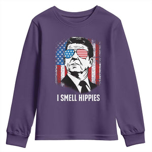 Ronald Reagan 4th of July America Flag Youth Sweatshirt I Smell Hippies TS14 Purple Print Your Wear