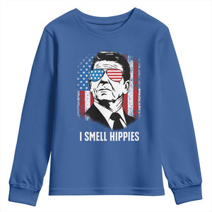 Ronald Reagan 4th of July America Flag Youth Sweatshirt I Smell Hippies TS14 Royal Blue Print Your Wear