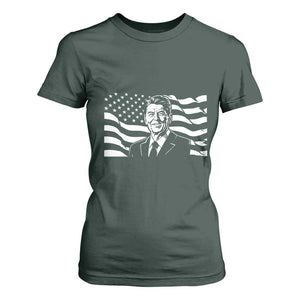 Ronald Reagan America Flag US President T Shirt For Women TS14 Dark Forest Green Print Your Wear