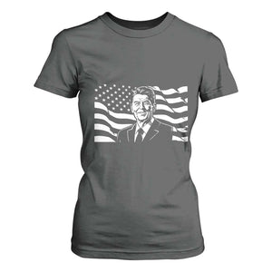 Ronald Reagan America Flag US President T Shirt For Women TS14 Dark Heather Print Your Wear