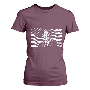 Ronald Reagan America Flag US President T Shirt For Women TS14 Maroon Print Your Wear