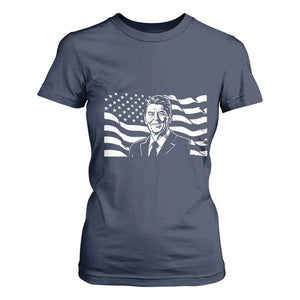 Ronald Reagan America Flag US President T Shirt For Women TS14 Navy Print Your Wear