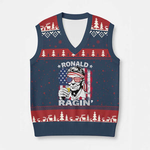 Ronald Reagan V-Neck Knit Sweater Vest 4th of July America Flag Beer TS14 Navy Red Print Your Wear