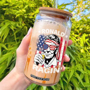 Ronald Reagan Glass Can 4th of July America Flag Beer TS14 Black Print Your Wear