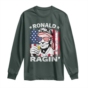 Ronald Reagan Long Sleeve Shirt 4th of July America Flag Beer TS14 Dark Forest Green Print Your Wear