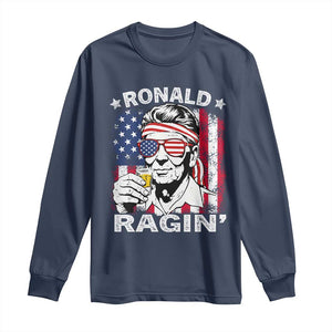 Ronald Reagan Long Sleeve Shirt 4th of July America Flag Beer TS14 Navy Print Your Wear