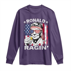 Ronald Reagan Long Sleeve Shirt 4th of July America Flag Beer TS14 Purple Print Your Wear