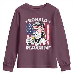 Ronald Reagan Youth Sweatshirt 4th of July America Flag Beer TS14 Maroon Print Your Wear