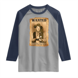 Ronald Reagan Cowboy Retro American President Raglan Shirt Robbing The Poor GIving To Te Rich TS14 Sport Gray Navy Print Your Wear
