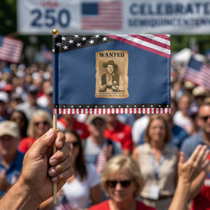 Ronald Reagan Cowboy Retro American President Patriotic Handheld Flag Robbing The Poor GIving To Te Rich TS14 Classic 8.2" × 5.5" Blue Black Print Your Wear