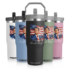 Ronald Reagan Patriotic American Flag President Flip Straw Tumbler TS14 Print Your Wear