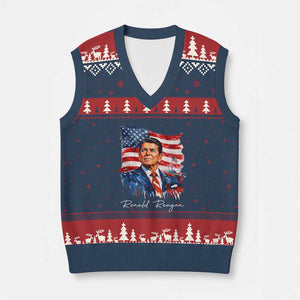 Ronald Reagan Patriotic American Flag President V-Neck Knit Sweater Vest TS14 Navy Red Print Your Wear