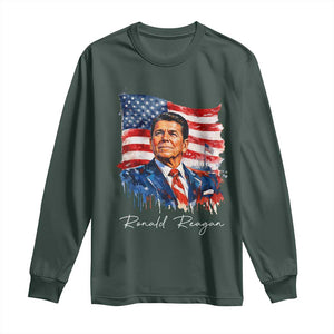 Ronald Reagan Patriotic American Flag President Long Sleeve Shirt TS14 Dark Forest Green Print Your Wear