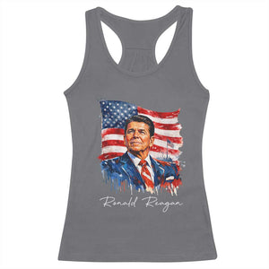 Ronald Reagan Patriotic American Flag President Racerback Tank Top TS14 Charcoal Print Your Wear