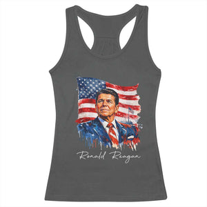 Ronald Reagan Patriotic American Flag President Racerback Tank Top TS14 Dark Heather Print Your Wear