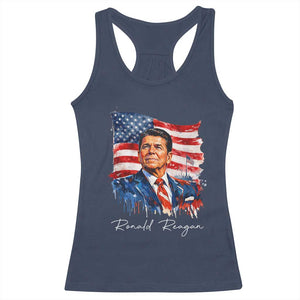 Ronald Reagan Patriotic American Flag President Racerback Tank Top TS14 Navy Print Your Wear