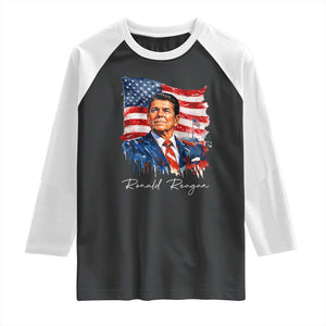 Ronald Reagan Patriotic American Flag President Raglan Shirt TS14 Black White Print Your Wear