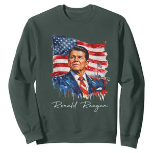 Ronald Reagan Patriotic American Flag President Sweatshirt TS14 Dark Forest Green Print Your Wear