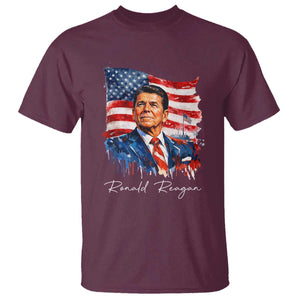 Ronald Reagan Patriotic American Flag President T Shirt TS14 Maroon Print Your Wear