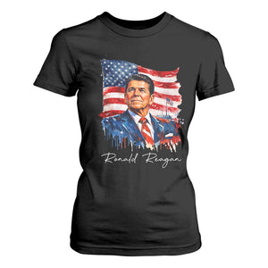 Ronald Reagan Patriotic American Flag President T Shirt For Women TS14 Black Print Your Wear