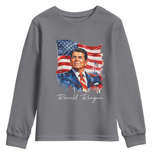 Ronald Reagan Patriotic American Flag President Youth Sweatshirt TS14 Charcoal Print Your Wear