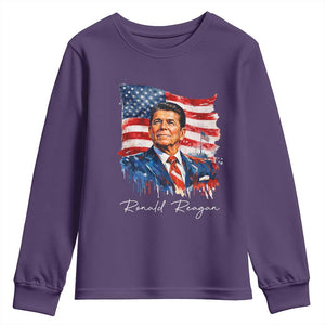Ronald Reagan Patriotic American Flag President Youth Sweatshirt TS14 Purple Print Your Wear