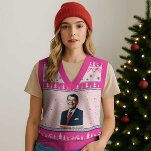 Ronald Reagan V-Neck Knit Sweater Vest American Flag US President TS14 Hot Pink Print Your Wear