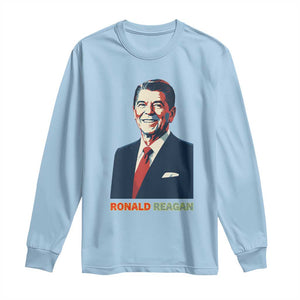 Ronald Reagan Long Sleeve Shirt American Flag US President TS14 Light Blue Print Your Wear
