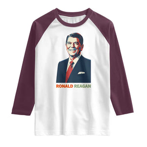 Ronald Reagan Raglan Shirt American Flag US President TS14 White Maroon Print Your Wear
