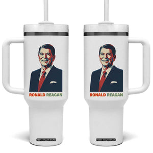 Ronald Reagan Tumbler With Handle American Flag US President TS14 One Size: 40 oz White Print Your Wear