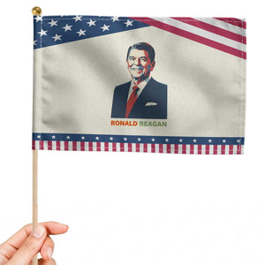 Ronald Reagan Patriotic Handheld Flag American Flag US President TS14 Modern 8.2" × 5.5" Beige Blue Print Your Wear