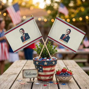 Ronald Reagan Patriotic Handheld Flag American Flag US President TS14 Modern 8.2" × 5.5" Beige Red Print Your Wear