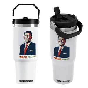 Ronald Reagan Flip Straw Tumbler American Flag US President TS14 One Size: 30 oz Print Your Wear