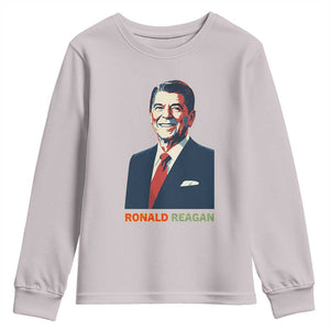 Ronald Reagan Youth Sweatshirt American Flag US President TS14 Ice Gray Print Your Wear