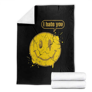 I Hate You Throw Blanket Vintage Yellow Happy Smile Face TS14 Black Print Your Wear