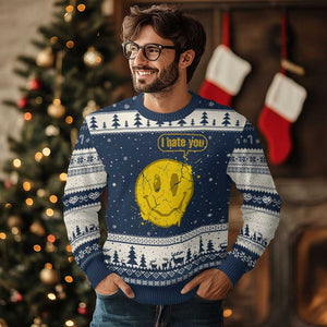 I Hate You Ugly Christmas Sweater Vintage Yellow Happy Smile Face TS14 Navy Beige Print Your Wear