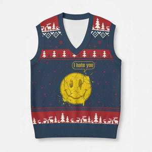 I Hate You V-Neck Knit Sweater Vest Vintage Yellow Happy Smile Face TS14 Navy Red Print Your Wear