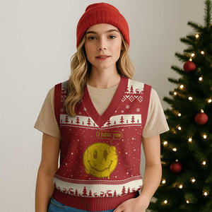 I Hate You V-Neck Knit Sweater Vest Vintage Yellow Happy Smile Face TS14 Red Beige Print Your Wear