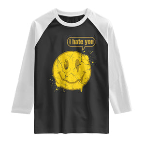 I Hate You Raglan Shirt Vintage Yellow Happy Smile Face TS14 Black White Print Your Wear